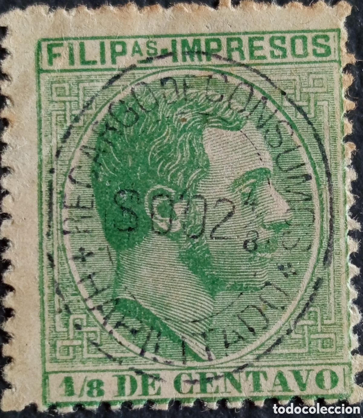 Sellos: Filipinas 1886 Impresos 1/8 Centavo Verde Cancelaci&oacute;n Fiscal Recargo Consumo