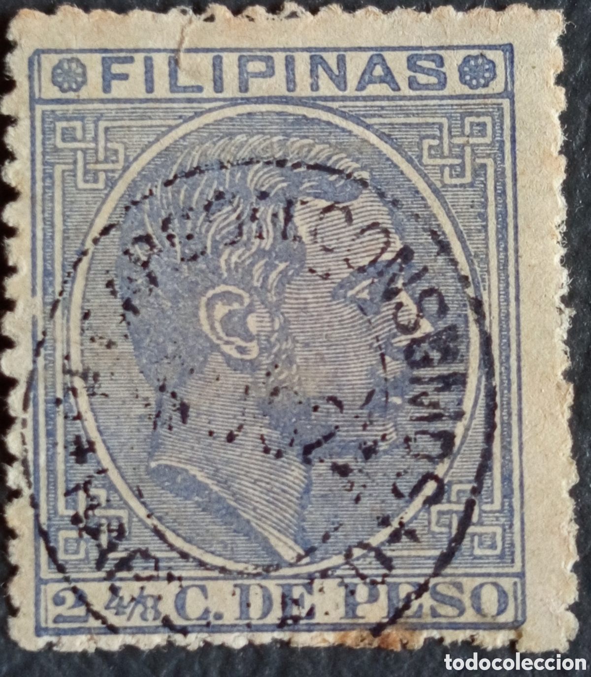 Sellos: Filipinas 1880 Alfonso XII 2 4/8c Azul Cancelaci&oacute;n Recargo de Consumo