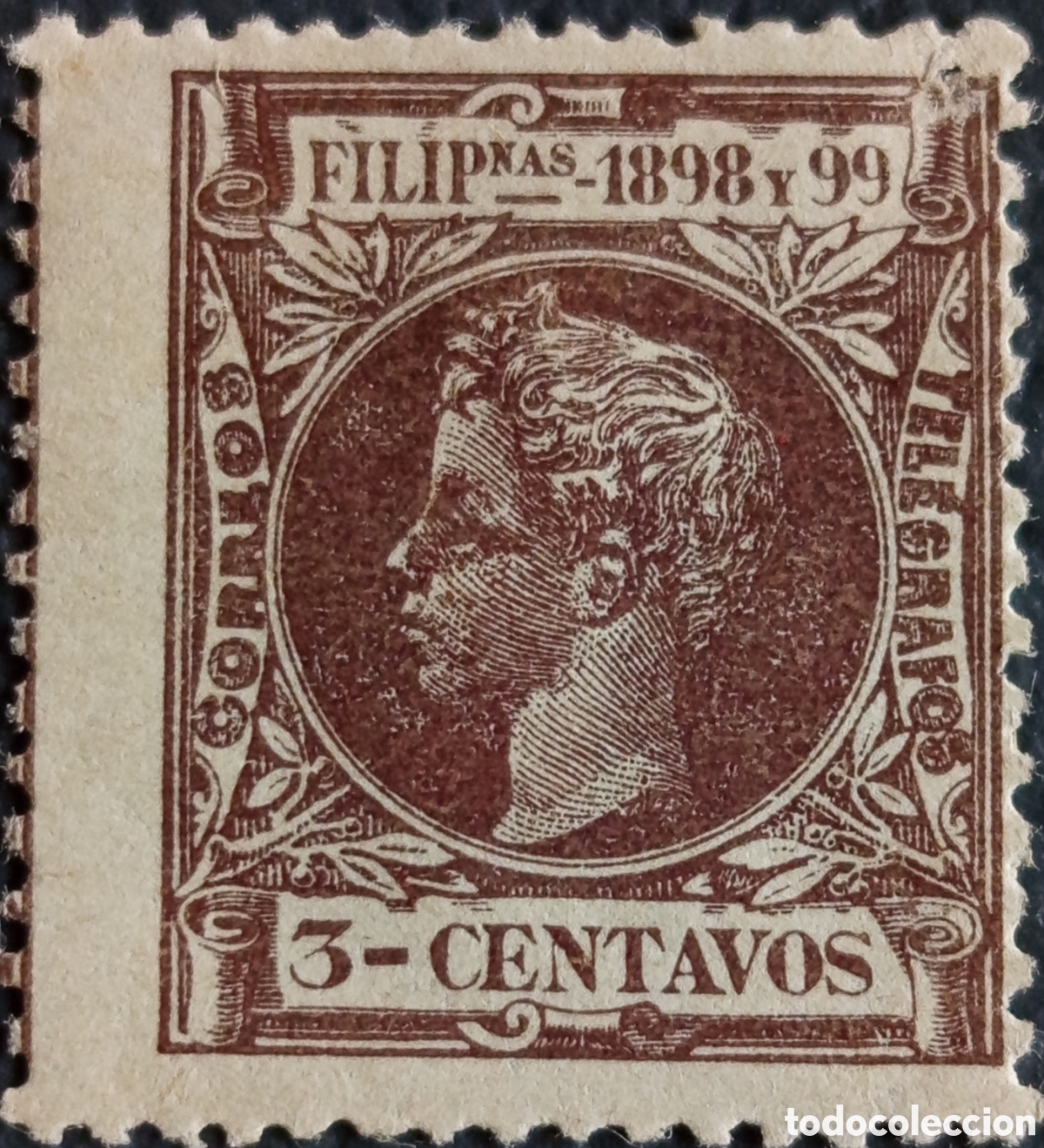 Sellos: Sello Filipinas 1898 Alfonso XIII Ni&ntilde;o 3c Casta&ntilde;o Cat#148 MH