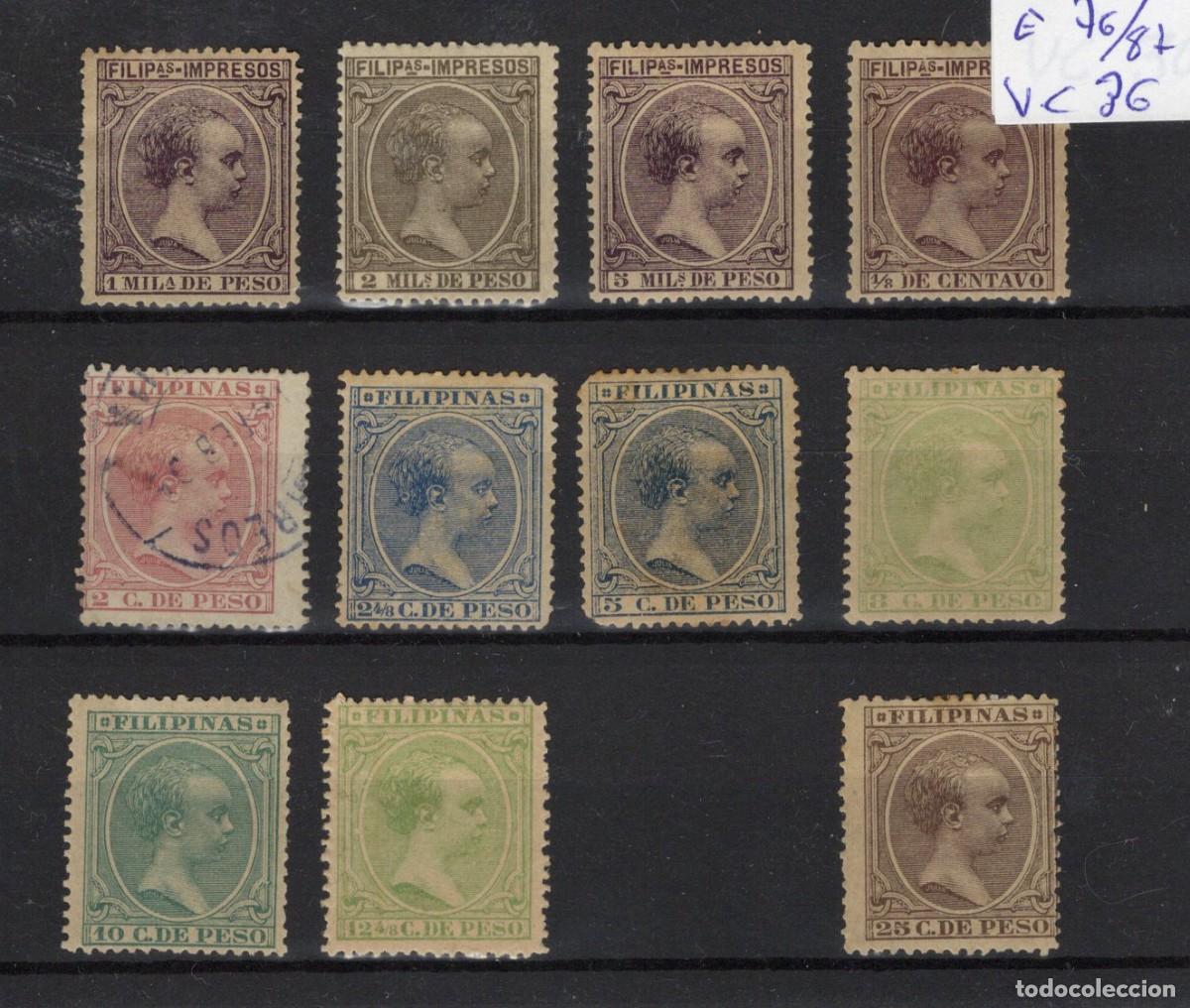 Stamps: Sellos dependencias espa&ntilde;olas FILIPINAS a&ntilde;o 1890 EDIFIL 76/87* sin 86 v.c. 36 &euro;