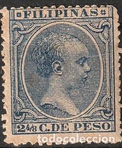 Sellos: Filipinas Espa&ntilde;olas edf n&ordm;81.Sello suelto.Nuevo con charnela MH.Azul 2 4/8.Alfonso XIII.1890