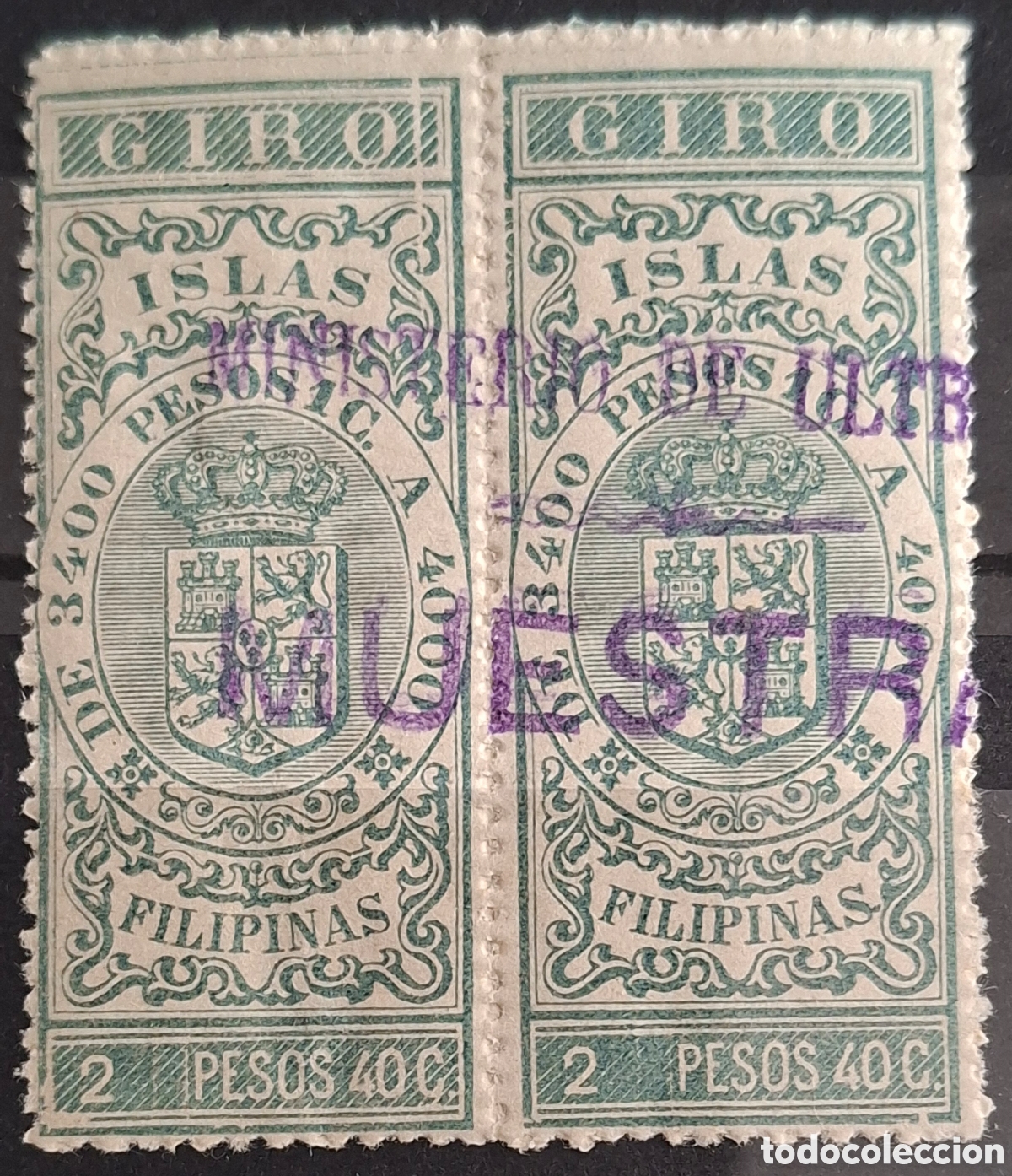 Sellos: Filipinas sellos Giro Muestra Ministerio de Ultramar 2 pesos 40c