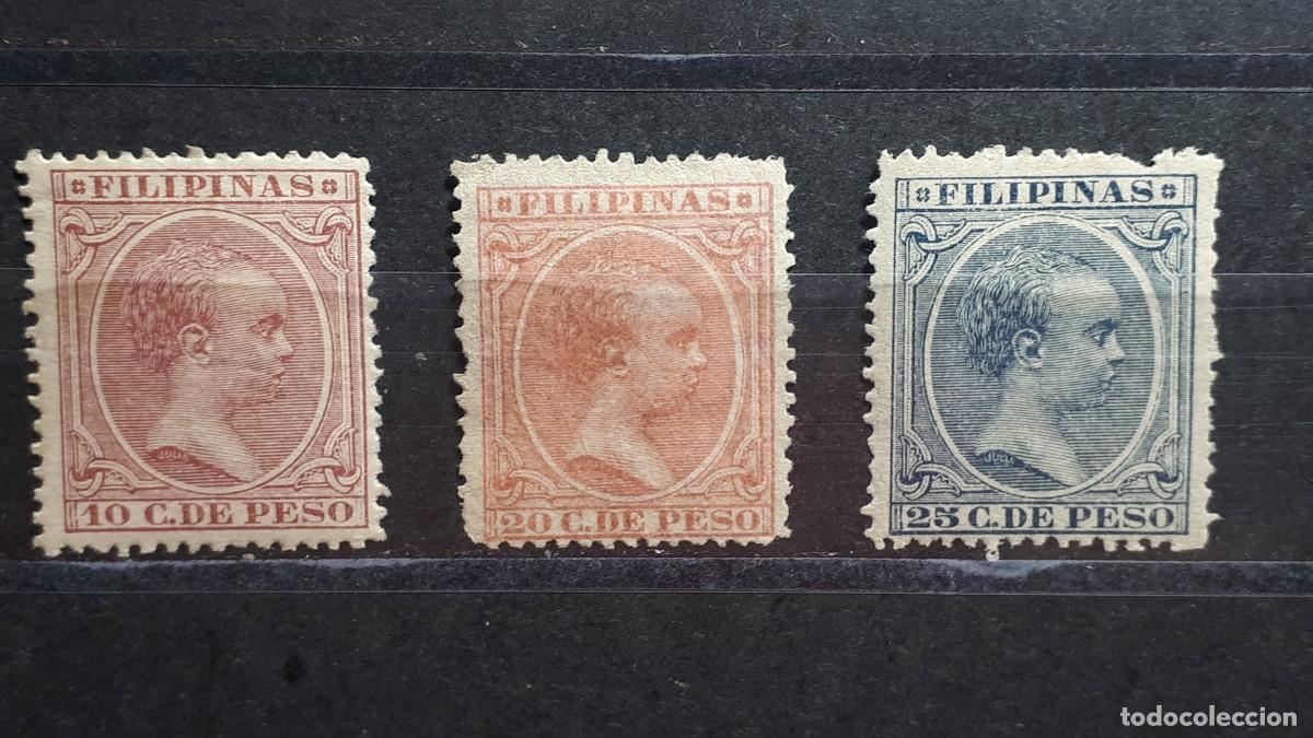 Sellos: FILIPINAS. A&Ntilde;O 1891. (*)/*. Edifil 99, 102, 104.