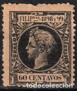 Sellos: Filipinas Espa&ntilde;olas edf n&ordm;147 Negro 60ct.Sello nuevo con charnela MH.Alfonso XIII 1898-99