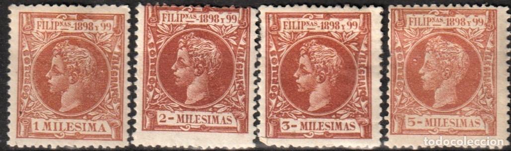 Sellos: Filipinas Espa&ntilde;olas Lote de cuatro sellos nuevos con charnela MH Alfonso XIII 1898-99