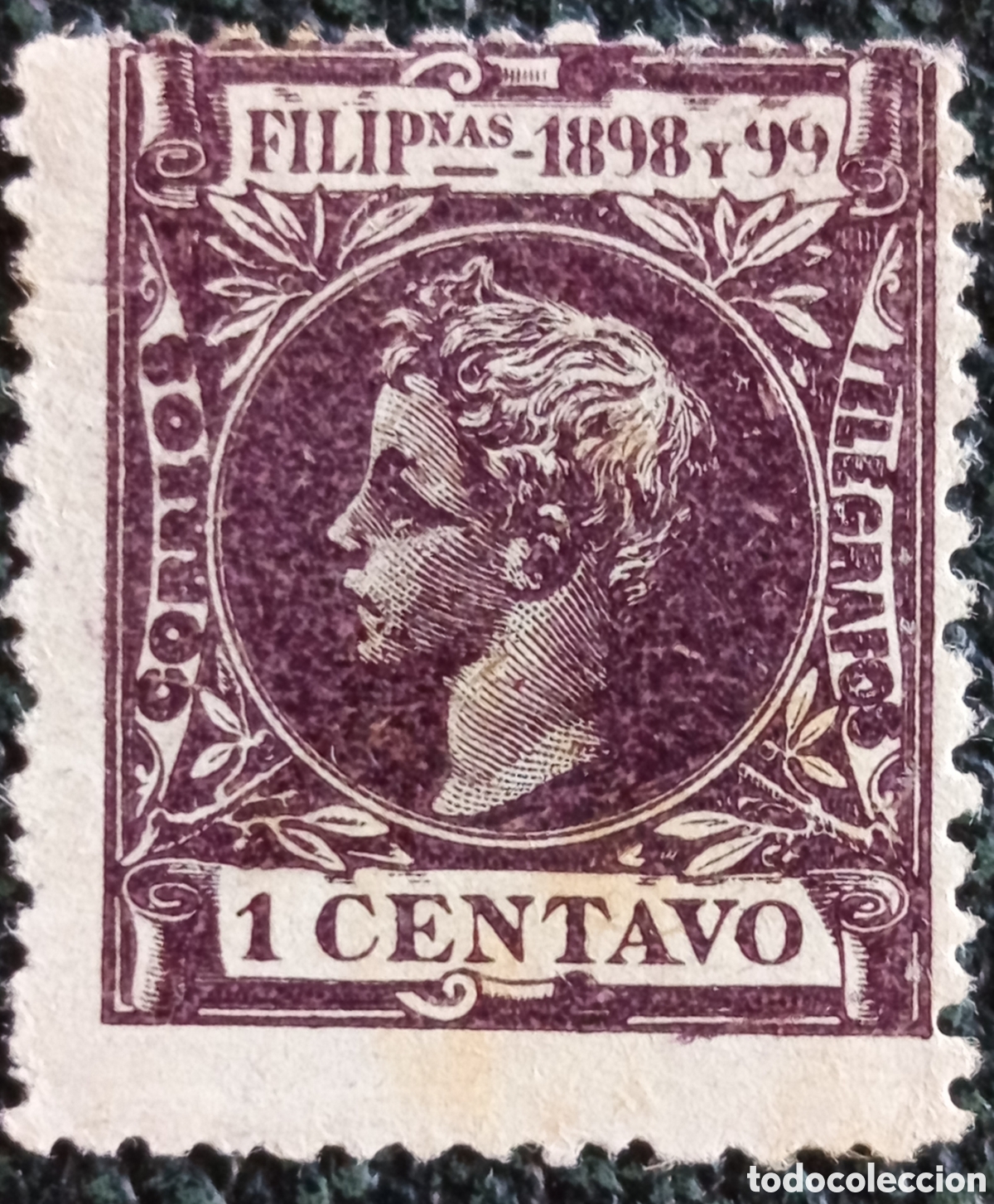 Selos: Sello Filipinas Alfonso XIII 1 Centavo Violeta 1898 Y 99 Unused / MH