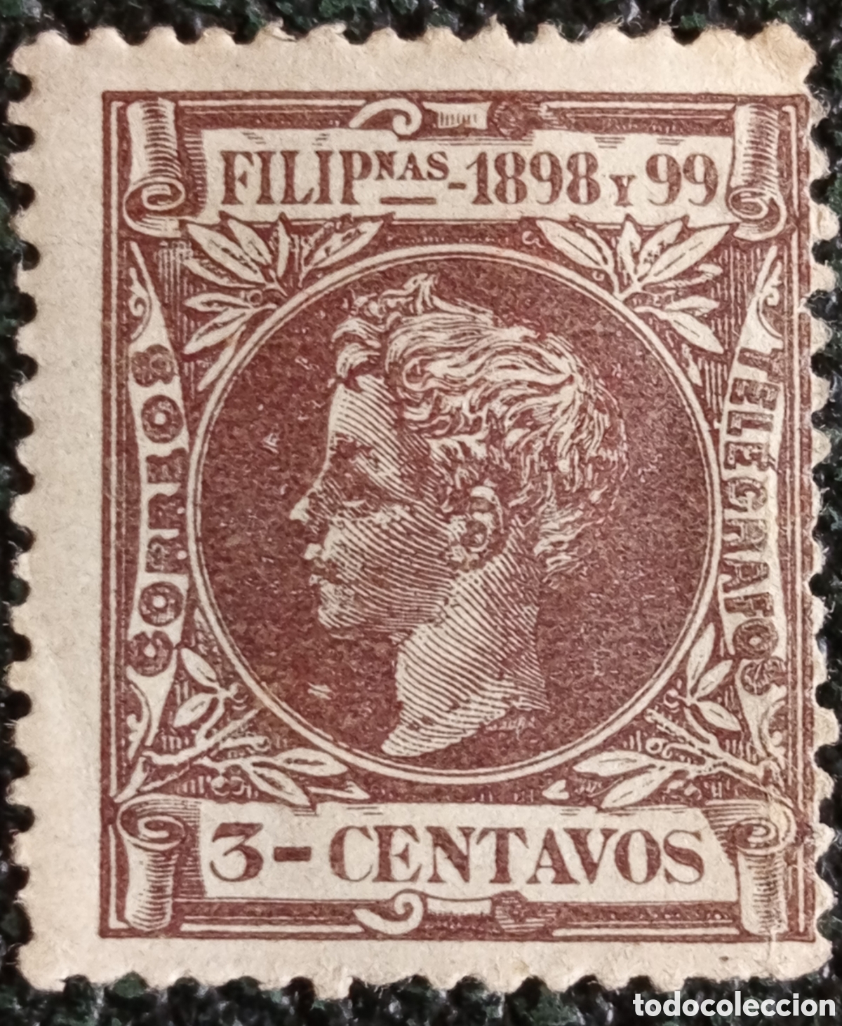 Sellos: Filipinas 1898-99 Alfonso XIII Ni&ntilde;o 3 Centavos Casta&ntilde;o MH - Edifil #163