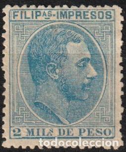 Selos: Filipinas Espa&ntilde;olas edf n&ordm;68 Azul 2m.Sello nuevo con fijasellos MH Alfonso XII 1886-89
