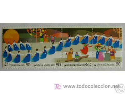 Sellos: COREA DEL SUR 1987 DANZAS COREANAS 4 sellos - Foto 1