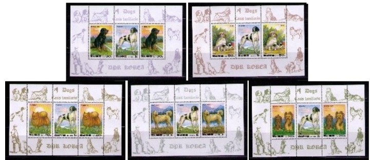 Sellos: COREA DEL NORTE 1994 - PERROS - 5 HOJITAS BLOQUE - Foto 1