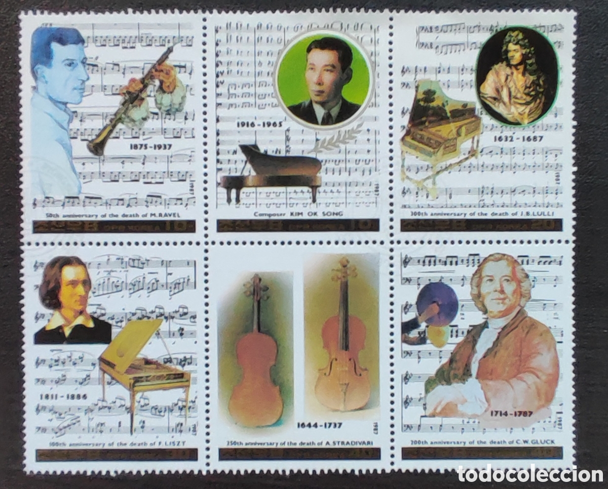 Sellos: Corea del Norte. 1987. M&uacute;sicos - Foto 1
