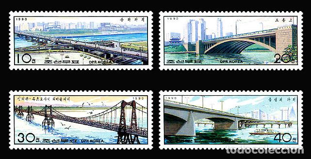 Sellos: RPDC 1990 Puentes Arquitectura MNH - Foto 1