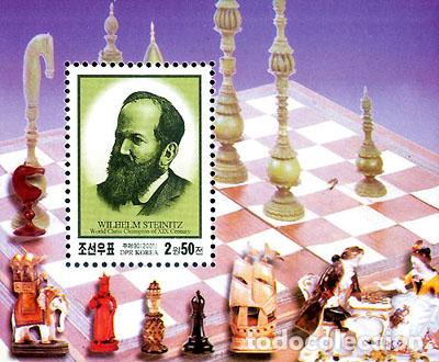 Sellos: RPDC 2001 Wilhelm Steinitz (sin perforaci&oacute;n) Ajedrez MNH - Foto 1
