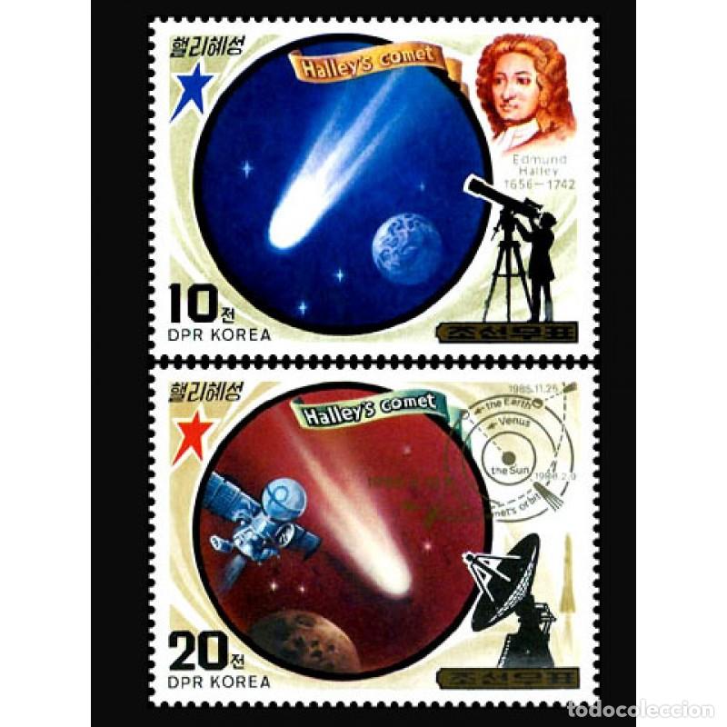 Sellos: RPDC 1985 cometa Halley Espacio MNH - Foto 1