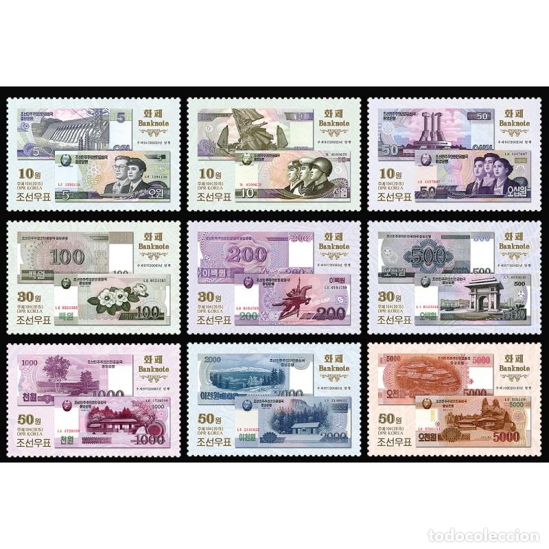 Sellos: RPDC 2015 Billetes Monedas en sellos MNH - Foto 1