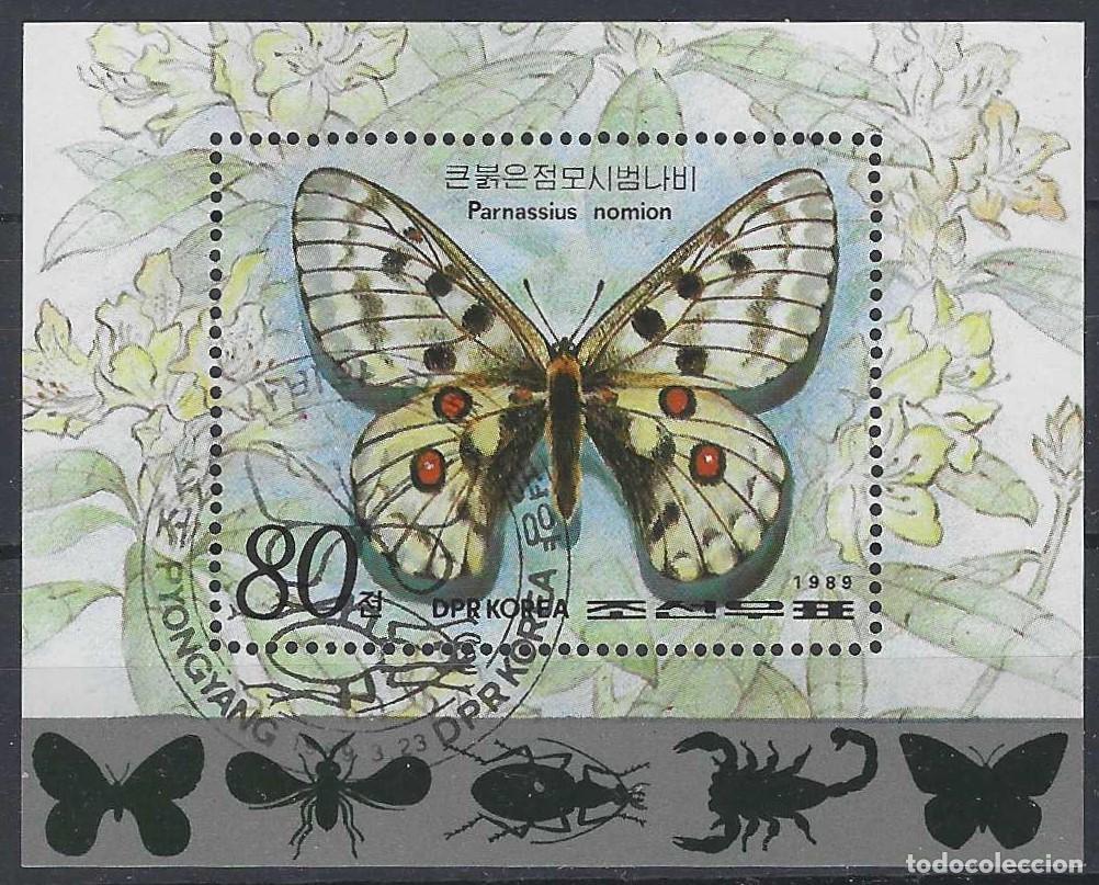 Sellos: COREA DEL NORTE 1989 - HB MARIPOSAS E INSECTOS - MATASELLADA - Foto 1