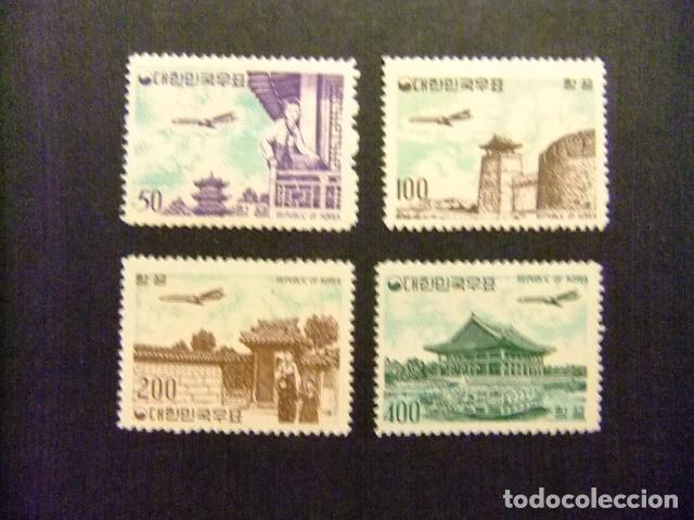 Sellos: 57 SUR COREA 1961 / AVION SOBREVOLANDO MONUMENTOS / YVERT PA 22 / 25 MNH