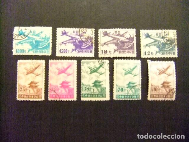 Sellos: 57 SUR COREA 1952 1954 / LOTE SELLOS AVIONES / YVERT PA 7 / 8 + 10 /15 + 17 FU
