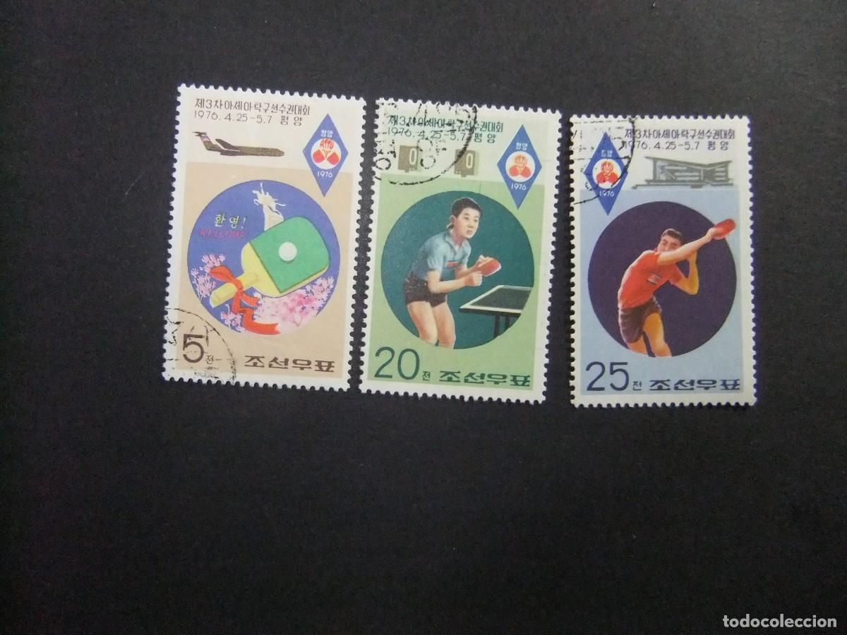 Sellos: 57 COREA del NORTE 1976 / III CAMPEONATO de TENIS MESA / YVERT 1364 + 1366 + 1367 FU