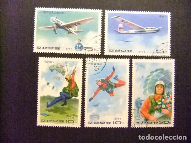 Sellos: 57 COREA del NORTE 1976 / TRANSPORTE AVIONES y PILOTOS / YVERT 1347 / 1351 FU