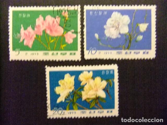 Sellos: 57 COREA del NORTE 1975 / FLORA FLORES / YVERT 1335 + 1336 + 1338 FU