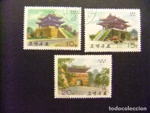 Sellos: 57 COREA del NORTE 1975 / MONUMENTOS PAGODAS / YVERT 1317 + 1319 +1320 FU