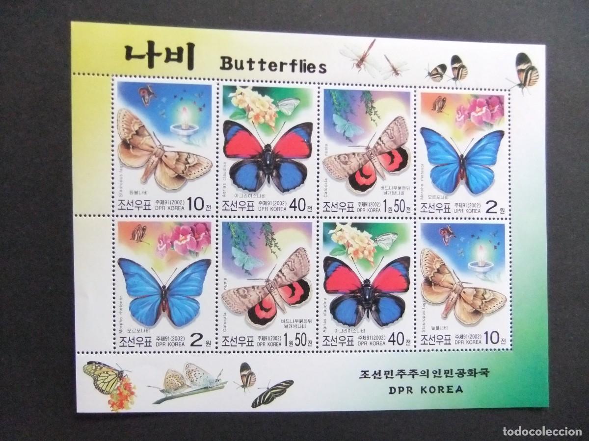 Sellos: 57 COREA del NORTE 2002 / FAUNA INSECTOS MARIPOSAS / YVERT 3182 / 3185 MNH bloc