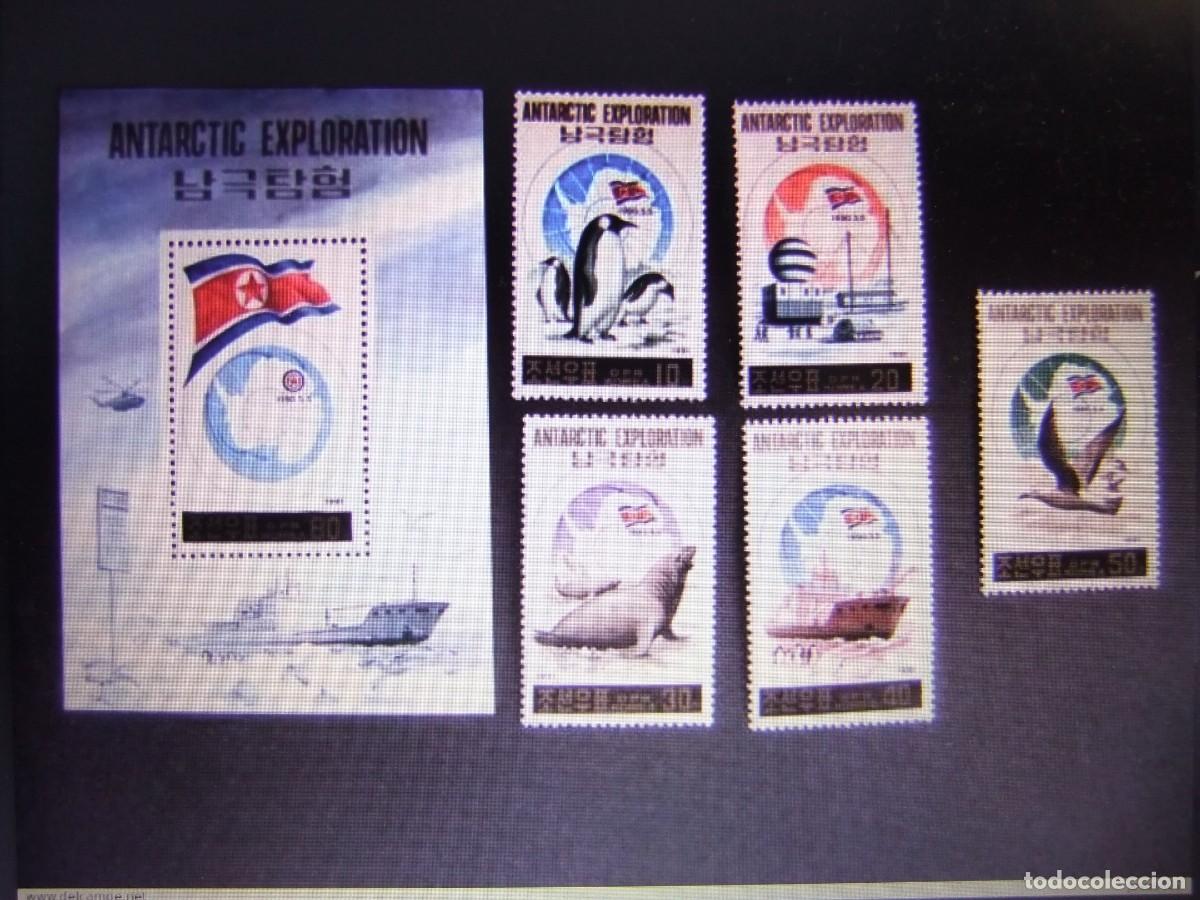 Sellos: 57 COREA del NORTE 1991 / EXPLORACI&Oacute;N a la ANTARTIDA / YVERT 2203 / 2207 + bloc 80 MNH