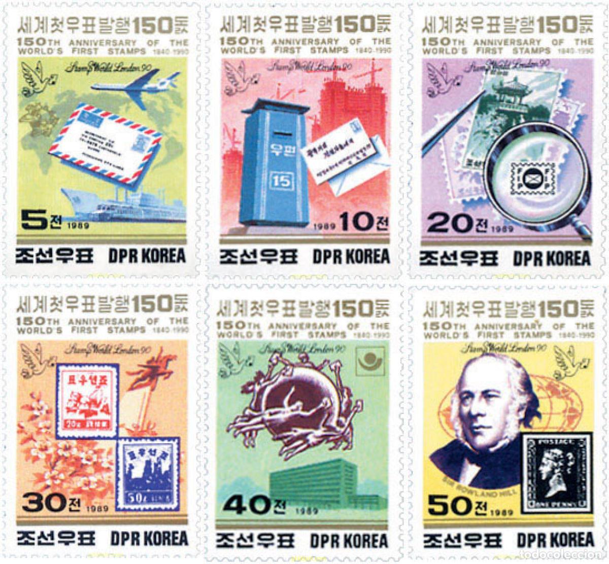 Sellos: 58681 MNH COREA DEL NORTE 1989 150 ANIVERSARIO DEL SELLO. LONDON 90. EXPOSICION FILATELICA INTERNAC