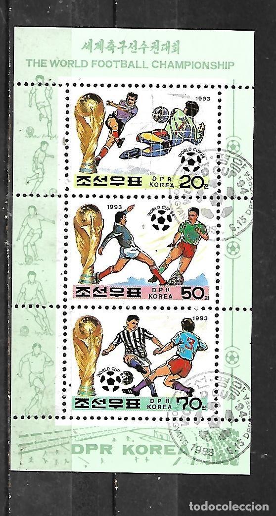 Sellos: 1993: COREA NORTE Hoja souvenir &rdquo;Campeonato mundial. Estados Unidos&rdquo; (CTO)