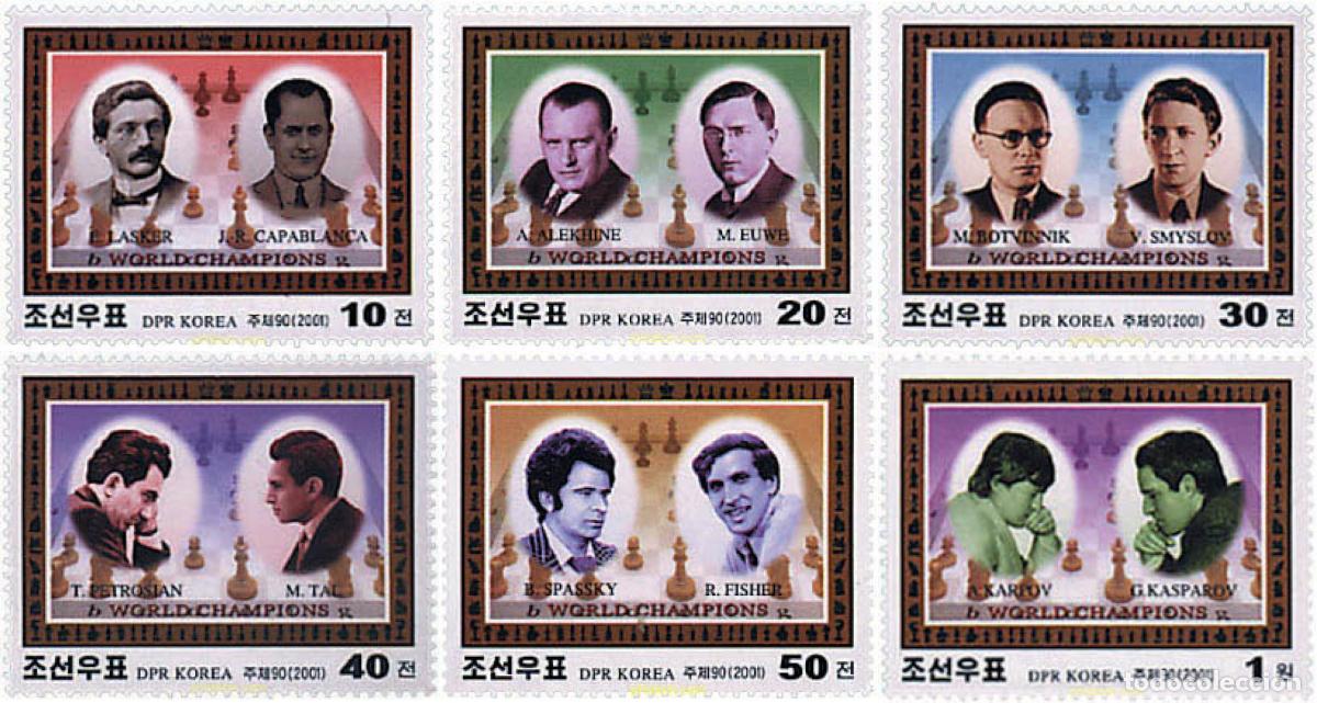 Sellos: 128445 MNH COREA DEL NORTE 2001 CAMPEONES DEL MUNDO DE AJEDREZ DEL SIGLO XX