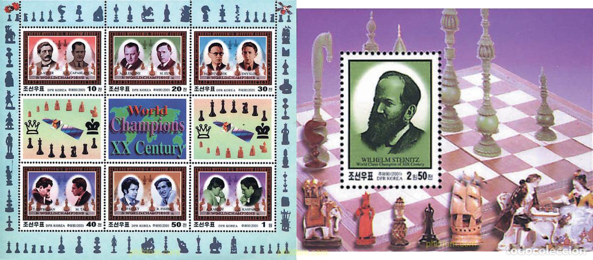 Sellos: 128447 MNH COREA DEL NORTE 2001 CAMPEONES DEL MUNDO DE AJEDREZ DEL SIGLO XX