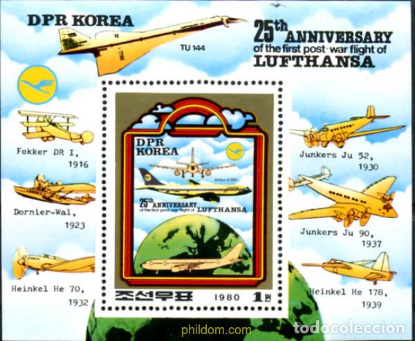 Sellos: 247574 MNH COREA DEL NORTE 1980 25 ANIVERSARIO DEL PRIMER VUELO POSTGUERRA DE LUFTHANSA