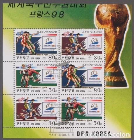 Sellos: COREA KOREA 1998 SHEET USED MNH COPA DEL MUNDO DE FUTBOL DE FRANCIA MUNDIAL FOOTBALL DEPORTES SPORTS