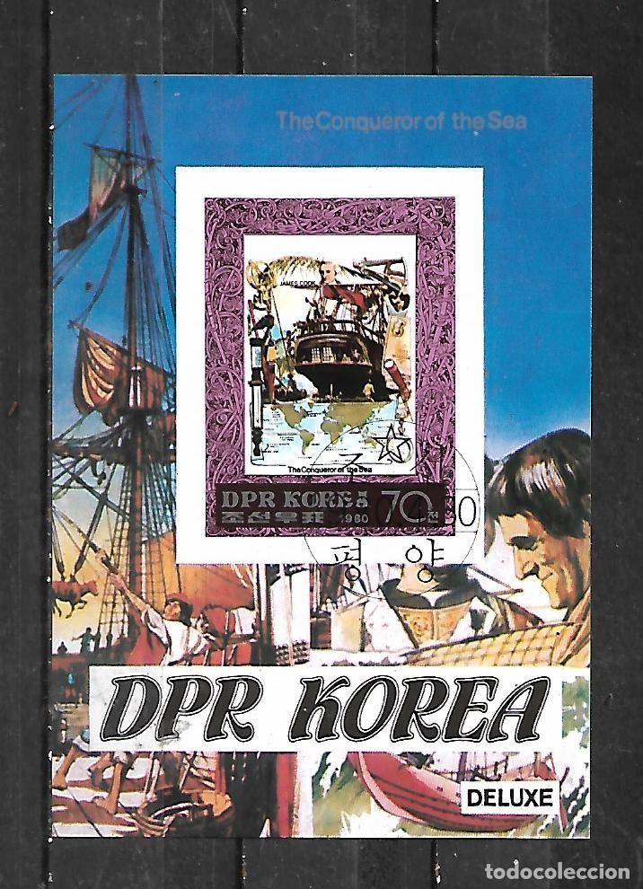 Sellos: 1980: COREA NORTE Hoja Souvenir &rdquo;Conquistadores del mar&rdquo; (CTO)