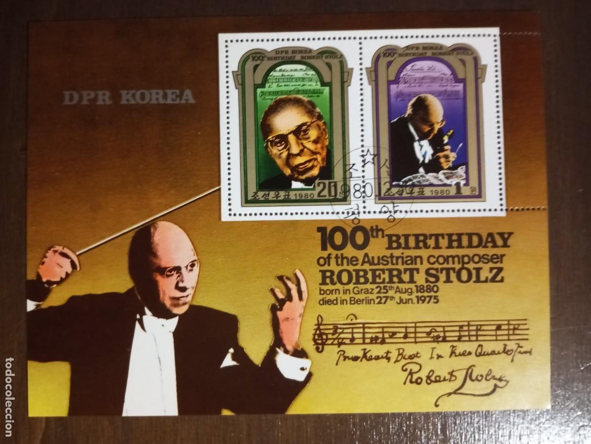 Sellos: COREA DEL NORTE 1980, M&Uacute;SICA, CENTENARIO DEL COMPOSITOR ROBERT STOLZ