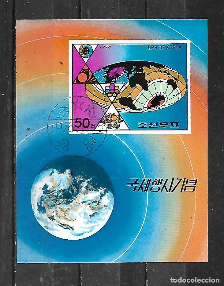 Sellos: 1976: COREA NORTE HOJA &rdquo;MAPAMUNDI&rdquo; (CTO) imperforado