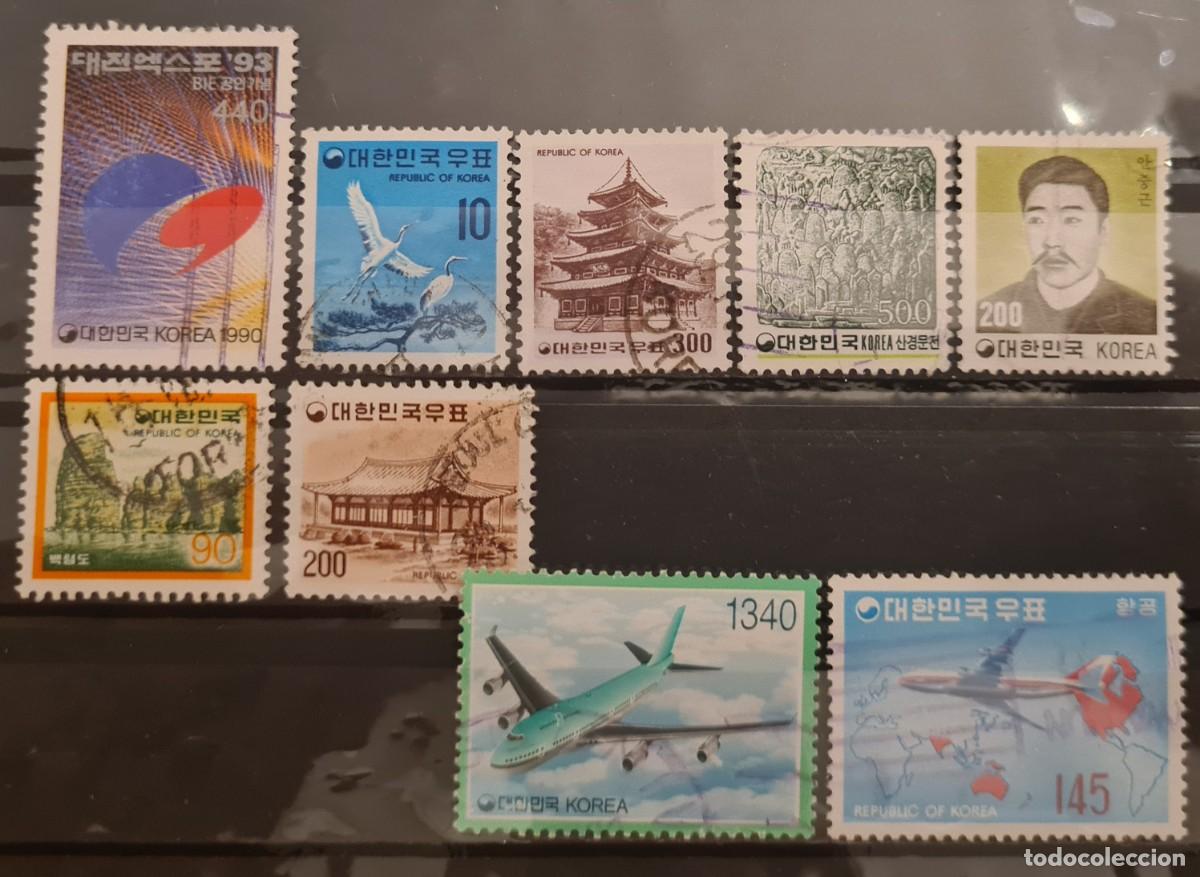 Sellos: Lote de nueve sellos usados de Corea