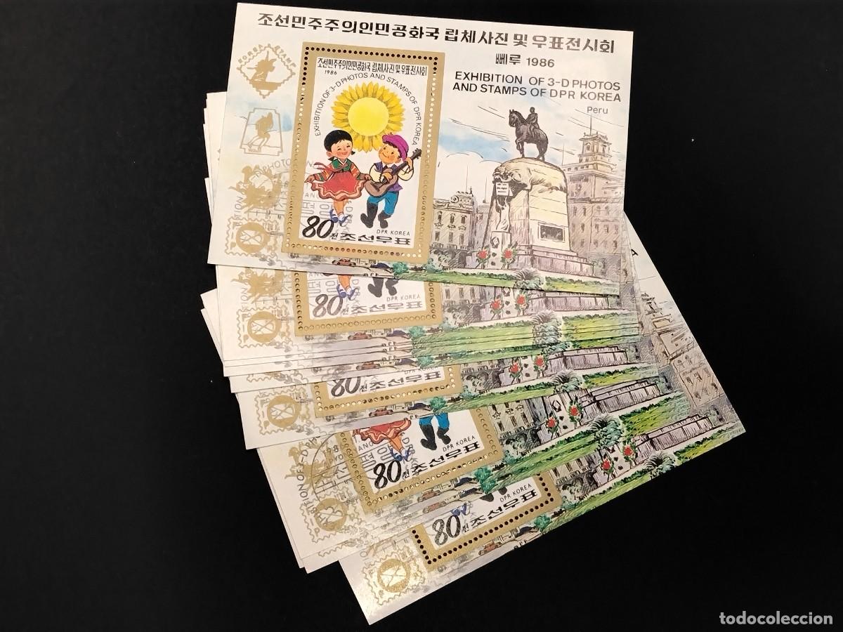 Timbres: LOTE DE 10 HOJAS DE RECUERDO EMITIDA POR COREA DEL NORTE 1986,SELLOS CONMEMORATIVOS.