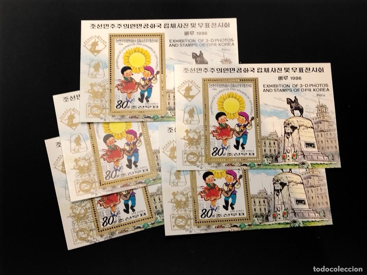 Timbres: LOTE DE 5 HOJAS DE RECUERDO EMITIDA POR COREA DEL NORTE 1986,SELLOS CONMEMORATIVOS.