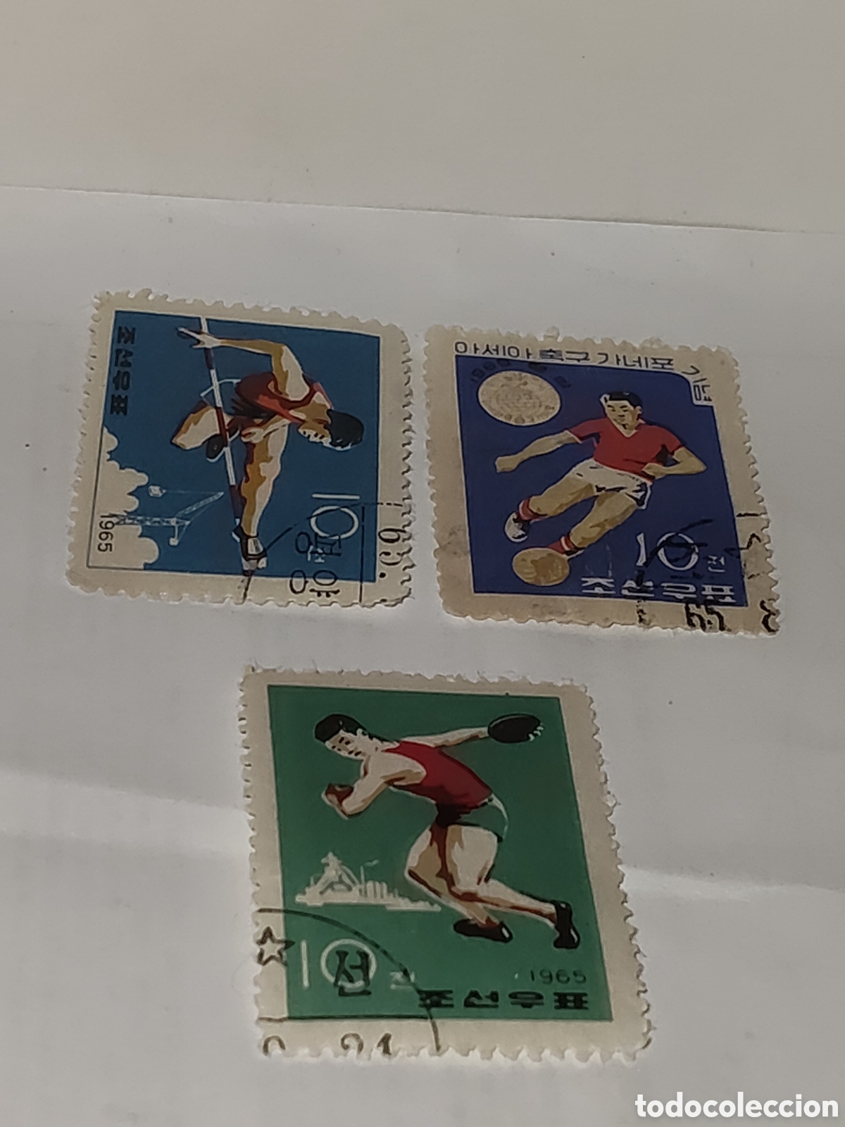 Sellos: 3 sellos de Corea del Norte juegos deportivos de los trabajadores 1965