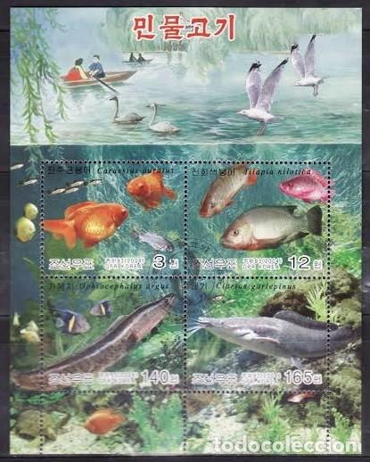 Sellos: COREA KOREA 2004 SHEET USED MNH FAUNA PECES DE AGUA DULCE FRESHWATER FISHES POISSONS AVES BIRDS