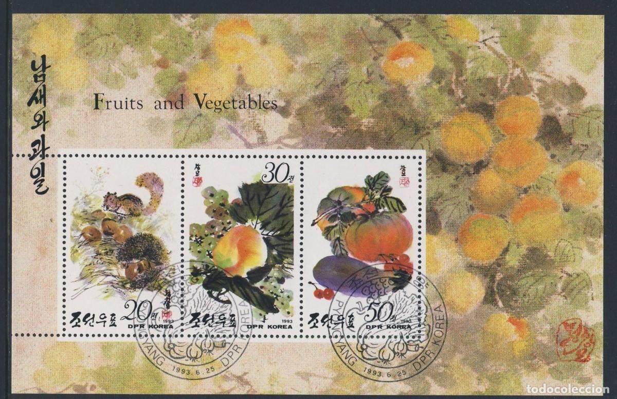 Sellos: COREA KOREA 1993 SHEET USED MNH VEGETALES VEGETABLES VEGETAIS FRUTAS FRUTOS FRUITS