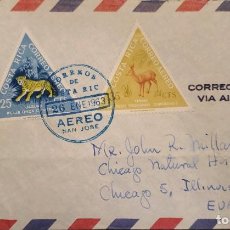 Sellos: J) 1963 COSTA RICA, JAGUAR, DEER, TRIANGLE, MULTIPLE STAMPS, AIRMAIL, CIRCULATED COVER, FROM COSTA R. Lote 361586200