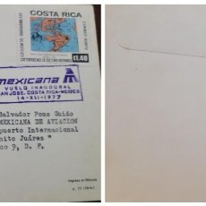 Sellos: O) 1977 COSTA RICA, MEXICANA INAUGURAL FLIGHT, FIRST MAP OF AMERICAS, HISPANIC CULTURAL INSTITUTE OF