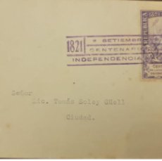 Sellos: O) 1921 COSTA RICA, LIBERTY WITH TORCH FREEDOM, CENTRAL AMERICAN INDEPENDENCE, CIRCULATED COVER XF