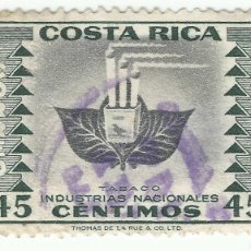 Sellos: ❤️ SELLO: TABACO, 1954, COSTA RICA, INDUSTRIA, 45 CÉNTIMOS COSTARRICENSES ❤️