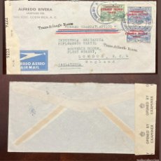 Sellos: EL)1945 COSTA RICA, 3 STAMPS WITH OVERLOAD AIR MAIL 1945, TRANSATLANTIC MAIL, EXAMINED COMMERCIAL CO