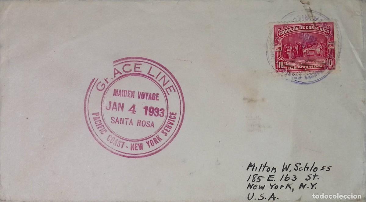 Sellos: O) 1933 COSTA RICA, GRACE LINE, PACIFIC COAST, NEW YORK SERVICE, COLUMBUS SOLICITINGAID OF ISABELL