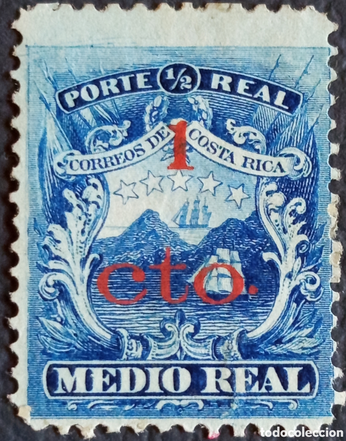 Sellos: Sello Costa Rica (1889) Serie Provisionales 1 Cto sobre Medio Real Mi. 24 MH
